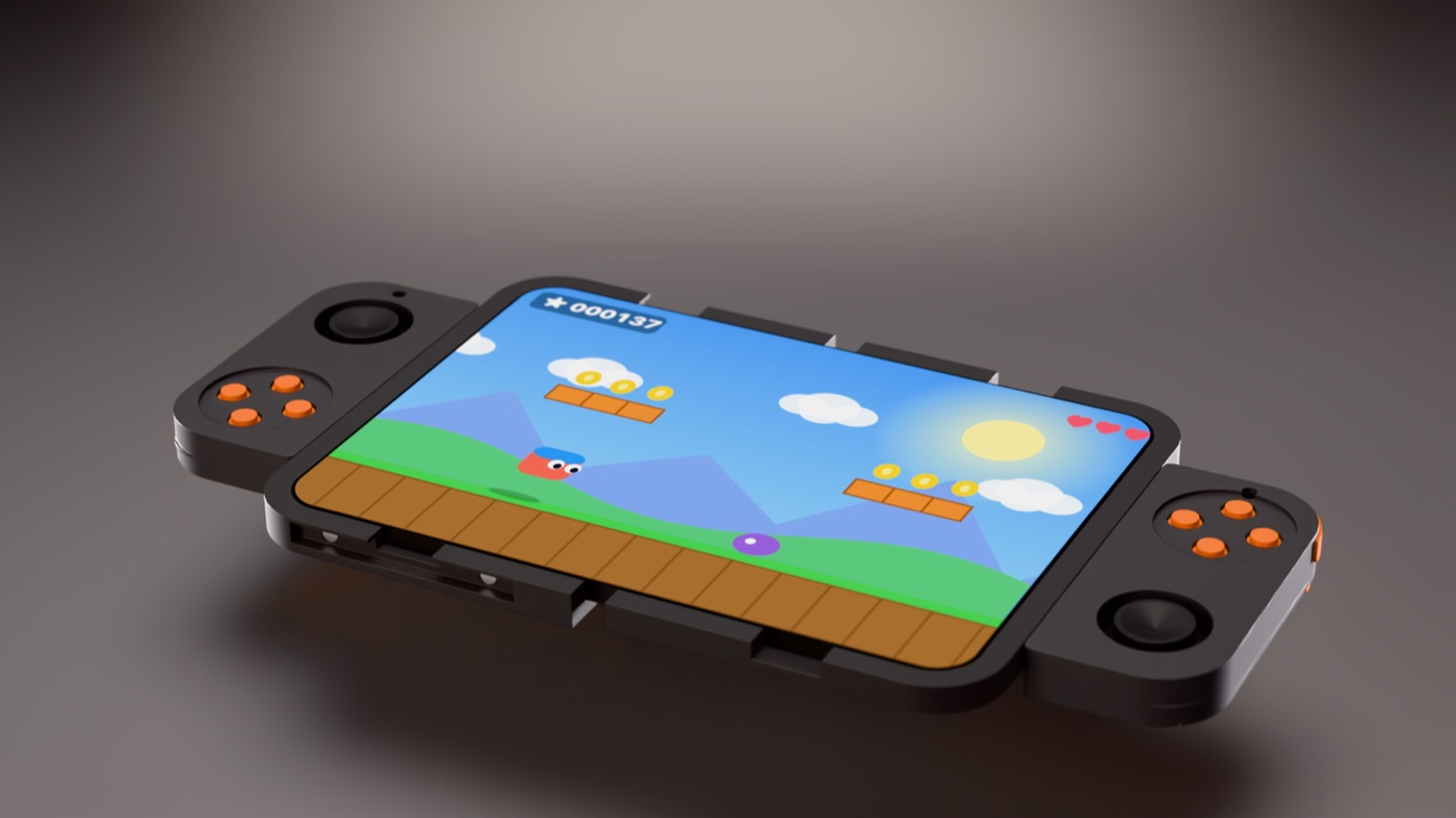 Unfolded phone with controllers snapped on