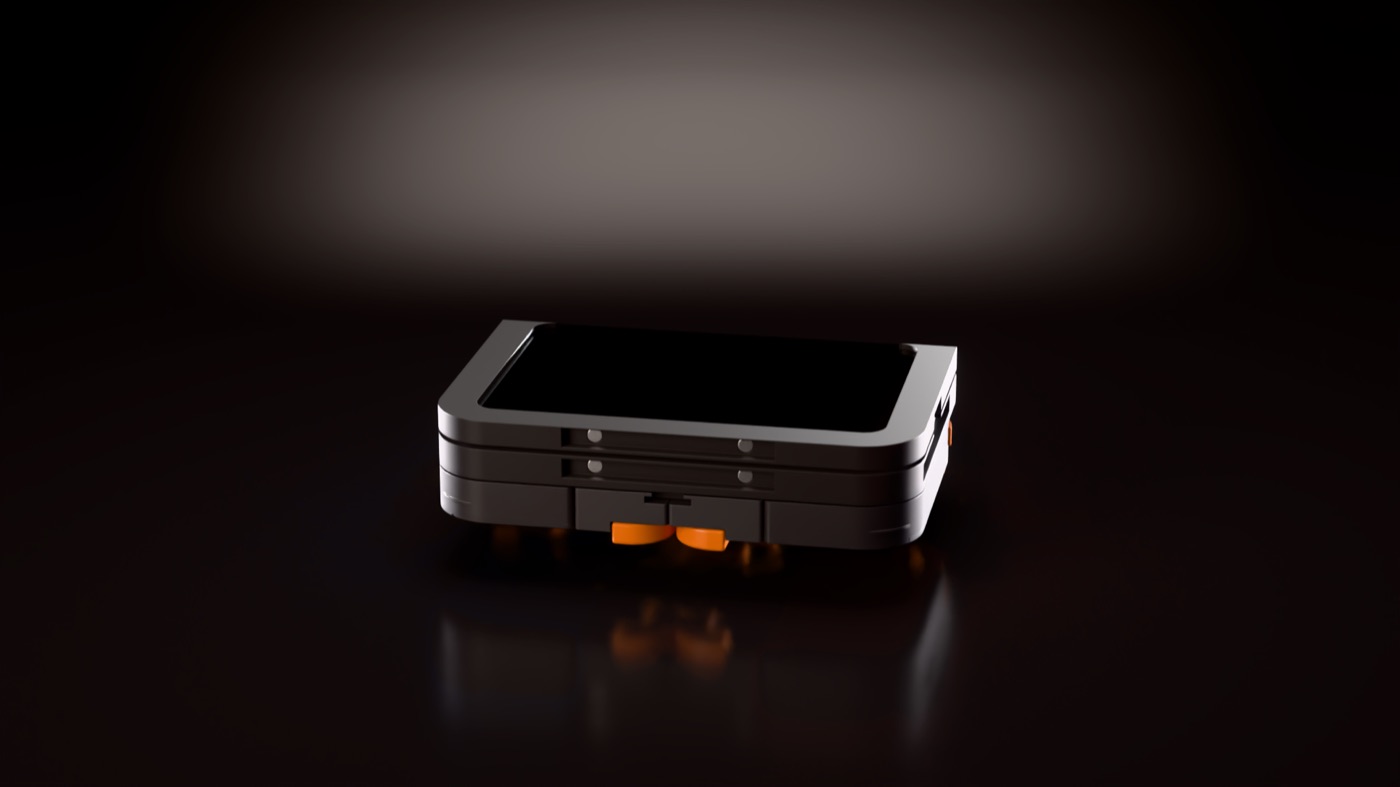 Closed case with controllers stored inside